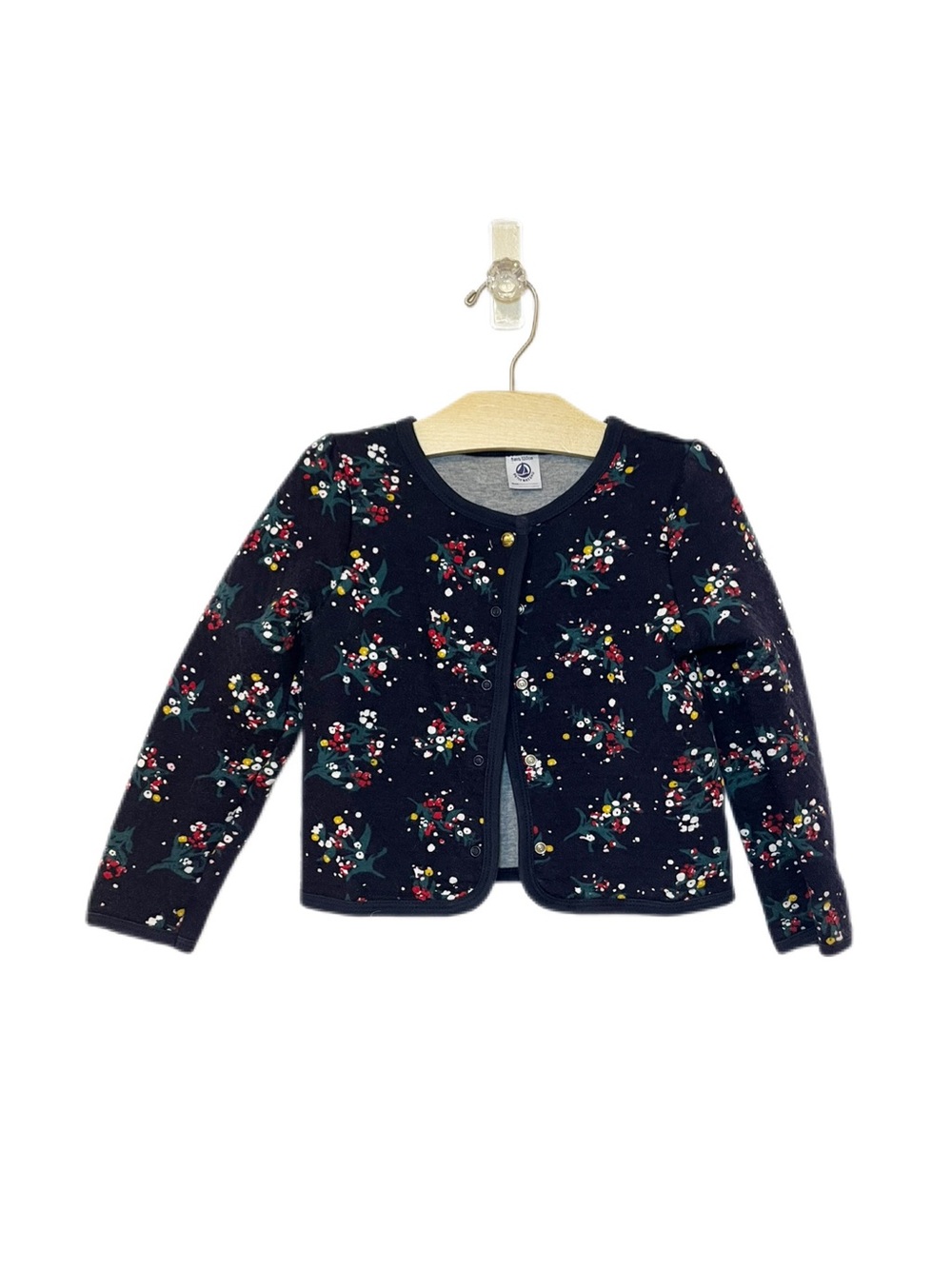 Petit Bateau Girls Size 5 Navy Floral Print Snap Cardigan